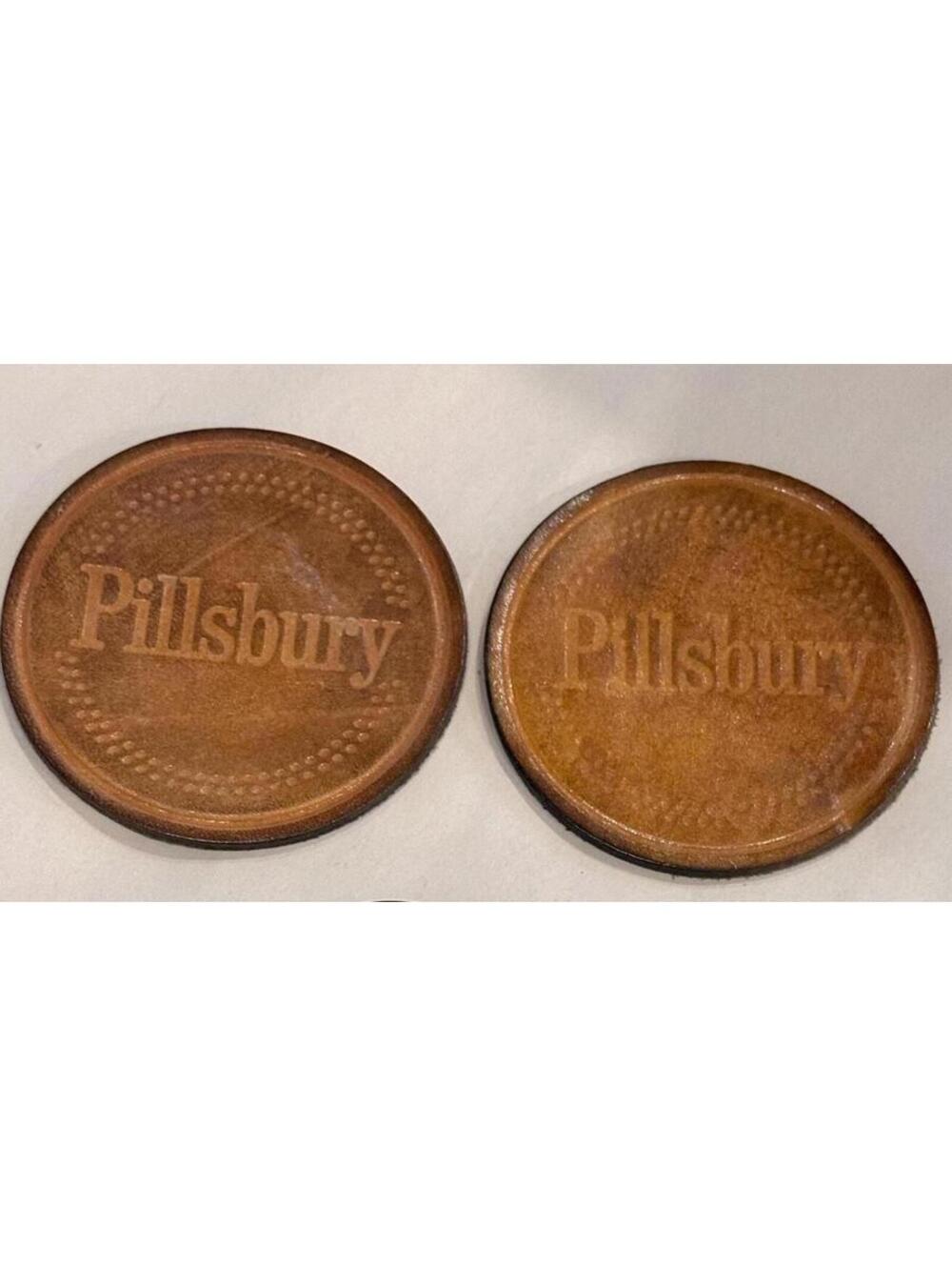 Vintage Pillsbury Leather Round Coasters Set of 2